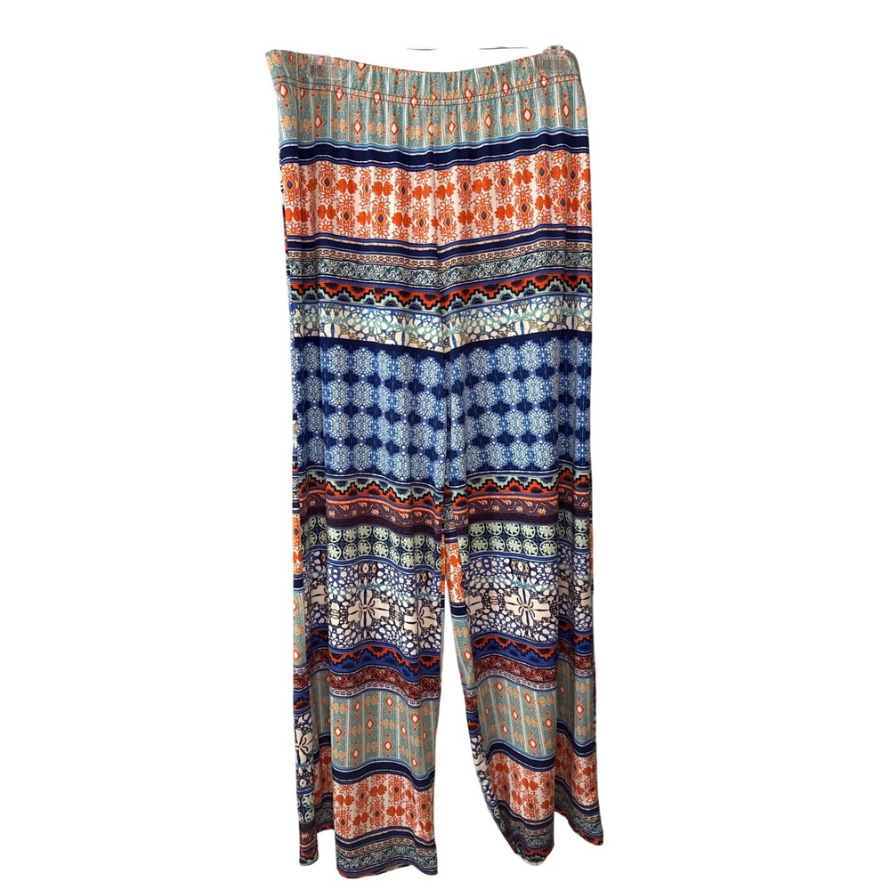 Figueroa & Flower Womens XL Blue Orange Boho Geometric Wide Leg Palazzo Pants
